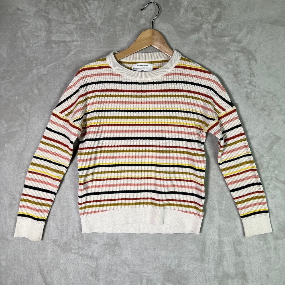 REI Co-op Wallace Lake Waffle Knit Shirt Women XS Striped Thermal Organic Cotton